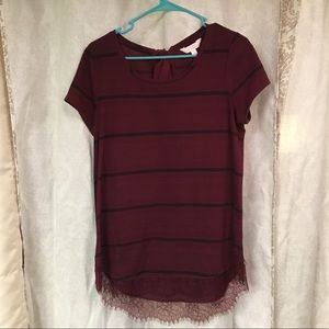 Lauren Conrad maroon stripe blouse